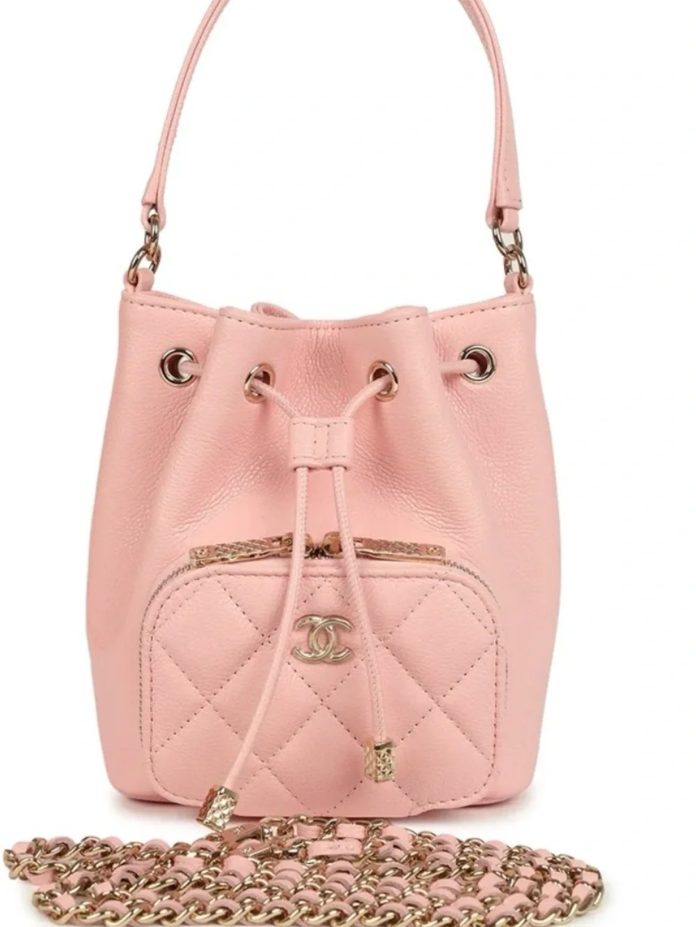 CHANEL 2025 NWT Pink Quilted Mini Bucket Bag with Gold Hardware